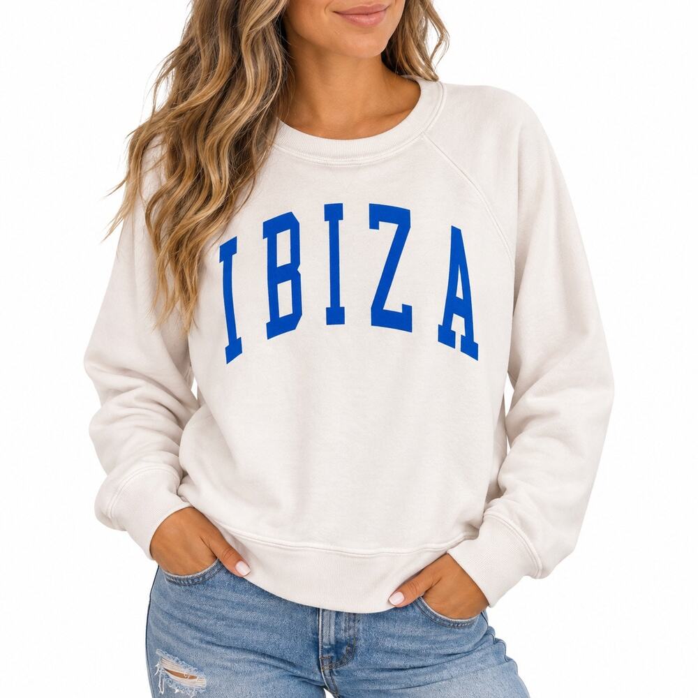 Retrobrand Ibiza Cream Blue Graphic Sweatshirt Sz S